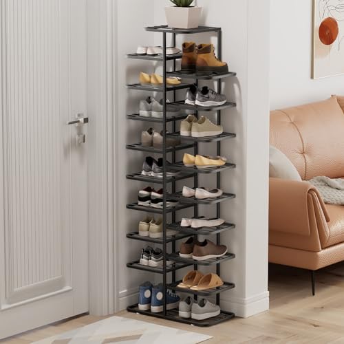 ZYZSY Schuhregal schmal hoch, Moderner Schuhschrank aus Pflegeleichtem Metall Montiert, Schuhe platzsparend Schuhständer für Flur, Eingangsbereich(Black,135cm/53in) von ZYZSY
