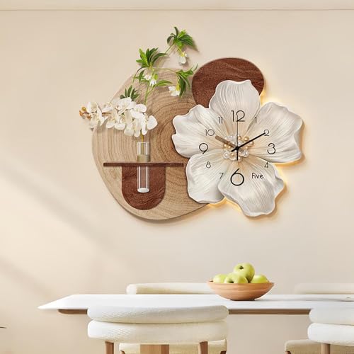 ZYZSY Wandskulpturen, Gemälde, 3D-Wandkunst, Wandgemälde mit Uhr, LED-Licht, Wandkunstgemälde aus Sandsteindekor, für Wohnzimmer Arbeitszimmer Schlafzimmer(50 * 39cm/19.7 * 15in) von ZYZSY