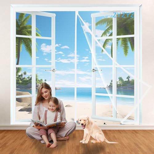 Magnet Fliegengitter für BalkonFenster, 115x120cm Weiß Wohnzimmer Terrassentür, UV resistenter Fliegenvorhang mit einfacher Montage ohne Bohren Magnet Fliegengitter für BalkonFenster, 115x120cm Weiß Wohnzimmer Terrassentür, UV resistenter Fliegenvorhang mit einfacher Montage ohne Bohren von ZYZYZ