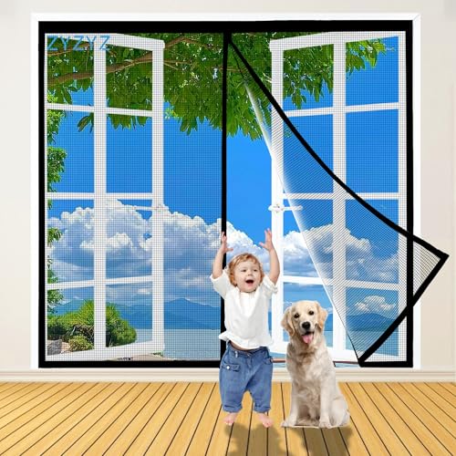 Schnellschließen Fliegengitter Balkontür 170x215cm Schwarz Magnet mit Stärkere Magneten, Fliegengitter Tür Ohne Bohren,4cm Breites Klettband, Insektenschutz, ohne Bohren, Verschiedene Größen von ZYZYZ