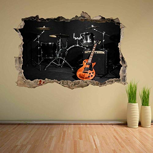 Wandtattoo - Musikinstrumente Schlagzeug Gitarren Konzert Bühne Wandaufkleber Wandtattoo 3D Aufkleber für die Wand - Wanddekoration - 80x125cm von ZYjdd