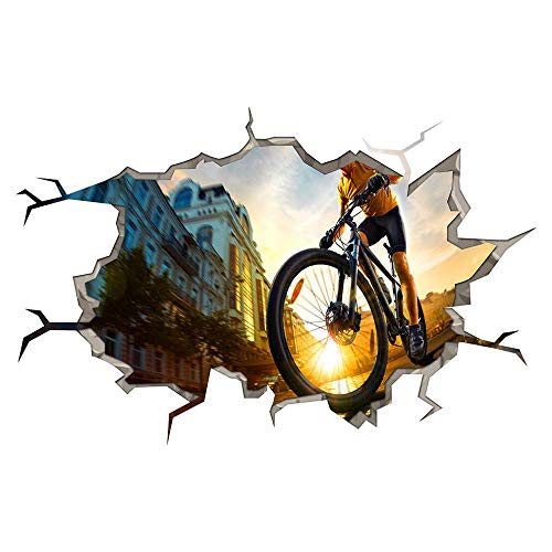 Wandtattoo - Wandaufkleber Zyklus Gesundheit Sport Fahrrad Zerschlagen Aufkleber Art Hole Room 3D Aufkleber für die Wand - Wanddekoration - 80x125cm von ZYjdd