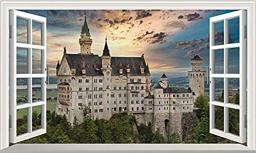 Wandtattoos - 3D -Schloss Neuschwanstein Magic Window Wall Art Selbstklebendes Vinyl-Wandposter- Poster Vinyl - 50x70 cm von ZYjdd