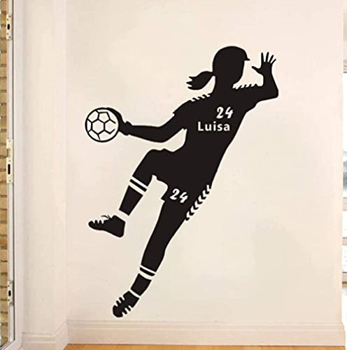 DIY Personalisierte Handball Sport Handballerin Mädchen Jeder Name und Nummer Vinyl Wandaufkleber Kunst Aufkleber Kinder Schlafzimmer 40x56cm von ZYkang