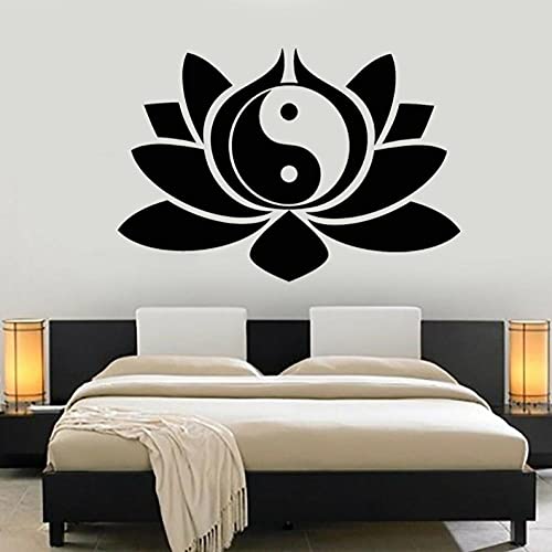 Lotus Blume Wandtattoo Yin Yang Symbol Buddhismus Wandtattoos Vinyl Abnehmbar für Yoga Zimmer Home Schlafzimmer Dekor Aufkleber 42X29CM von ZYkang