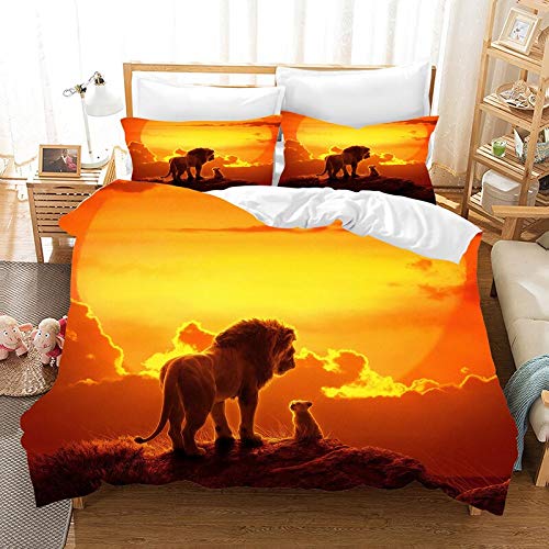 Der König der Löwen 3D Bettwäsche Set - Bettbezüge Kissenbezüge Lion Simba Kinder Zimmer Dekor Tröster (135x200cm) von ZZASYN