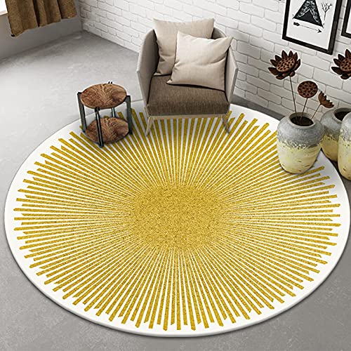 Gelbe Teppich Runde für Wohnzimmer Schlafzimmer 80 cm 100 cm 120 cm 140 cm 160cm 180 cm 200cm Nordische Stil Kreis Teppiche Waschbare rutschfeste Innenmatten Sofa Matte ( Size : Durchmesser 140cm ) von ZZBBZZ-YJ