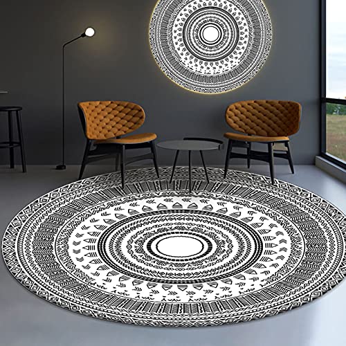 ZZBBZZ-YJ Retro Schwarz Weiß Fläche Teppiche 80 cm 100 cm 120 cm 140 cm 160 cm 180 cm 200 cm Runde Teppich für Wohnzimmer Schlafzimmer Home Boden rutschfeste Matten Weiche Yoga Matte von ZZBBZZ-YJ