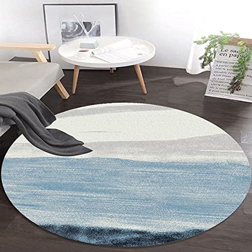 ZZBBZZ-YJ Teppich Runde blau grau für Wohnzimmer Schlafzimmer Kinderspielzimmer 80 cm 100 cm 120 cm 140 cm 160 cm 180 cm 200 cm Nordische Stil Kreis Teppiche Waschbare rutschfeste Innenmatten von ZZBBZZ-YJ