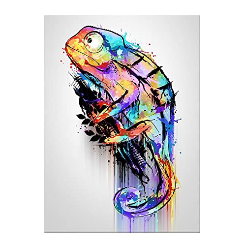 Bunte Splash Chamäleon Leinwand Malerei Abstrakte Kunst Tier Poster und Drucke Wandkunst Bild für Wohnzimmer Dekor 40x60cm Rahmenlos von ZZBD