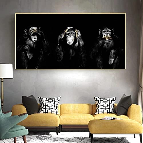 Moderne Leinwand Kunst Tier Affe Leinwand Malerei Wandkunst Drei Lustige Affen Poster Drucke Bild für Wohnzimmer Dekor 60x120cmx2 Rahmenlos von ZZBD