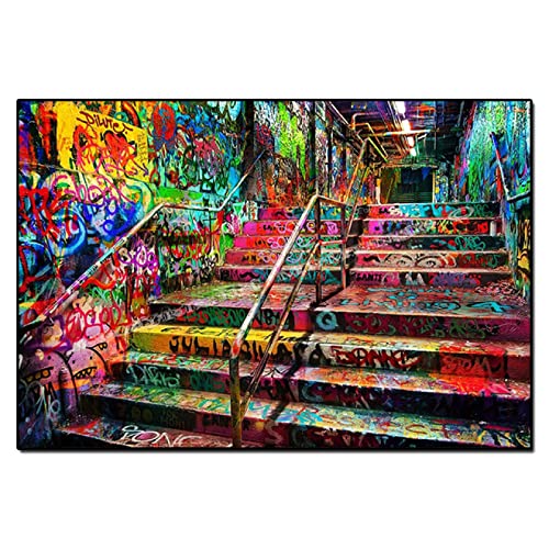 ZZBD Graffiti Stairs Banksy Street Art Posterdruck Großes Leinwandbild Wandkunst Wohnkultur Graffiti auf Wohnzimmerdekoration 70x100cm Rahmenlos von ZZBD