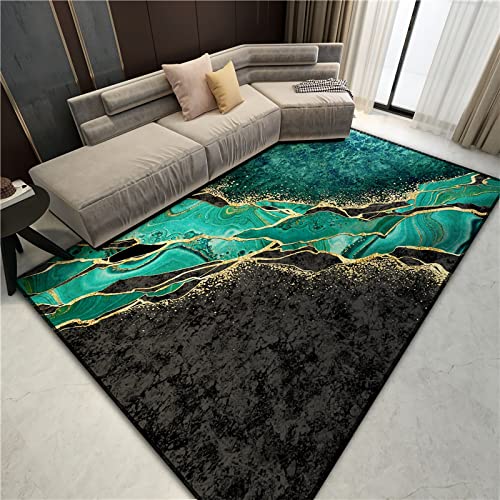 ZZBD Teppich Marmor Abstrakter Bereich Grün Blau Schwarz Gold Moderne Wohndekoration großer Teppich weich flauschig rutschfest fusselfrei Fußmatte für Wohnzimmer Küche Schlafzimmer (A, 160x230cm) von ZZBD