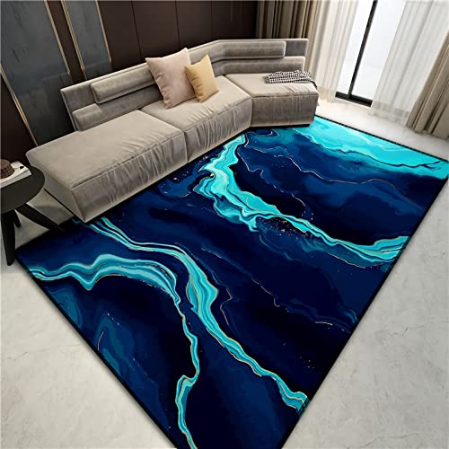 ZZBD Teppich Marmor Abstrakter Bereich Grün Blau Schwarz Gold Moderne Wohndekoration großer Teppich weich flauschig rutschfest fusselfrei Fußmatte für Wohnzimmer Küche Schlafzimmer (C, 200x300cm) von ZZBD