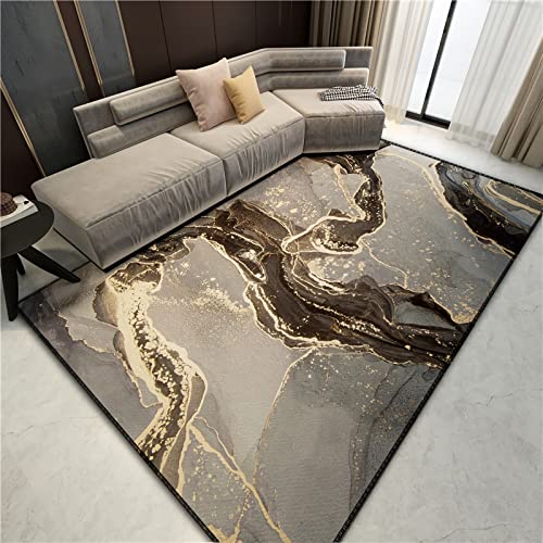 ZZBD Teppich Marmor Abstrakter Bereich Grün Blau Schwarz Gold Moderne Wohndekoration großer Teppich weich flauschig rutschfest fusselfrei Fußmatte für Wohnzimmer Küche Schlafzimmer (F, 100x150cm) von ZZBD