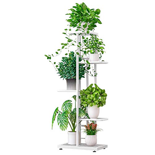 ZZBIQS 5 Tier Blumentopf Ständer Kräuter-Halter, Pflanzenständer aus Metall, Pot Rack-Anzeigen-Regal für Innen- und Außendekoration (Weiß) von ZZBIQS