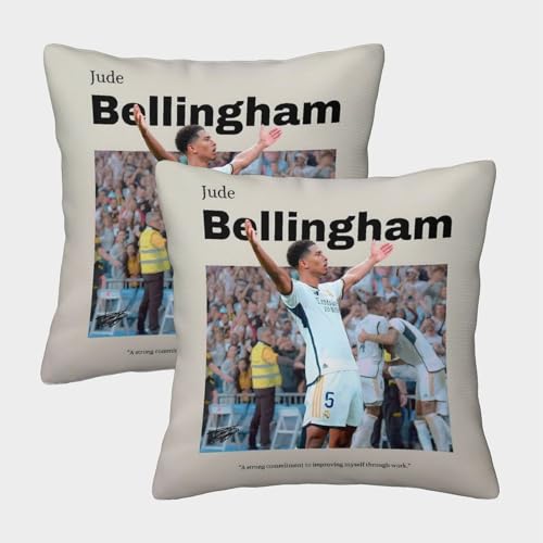 ZZBNECAKE Bellingham 2er Set Kissen Bezug - Fußball Weich Kissenhülle Für Sofa Wohnzimmer Schlafzimmer - Geburtstag Geschenk Für Schwester Bruder Neffe Nichte 45x45cm von ZZBNECAKE