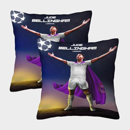 ZZBNECAKE Bellingham 2er Set Kissen Bezug - Fußball Weich Kissenhülle Für Sofa Wohnzimmer Schlafzimmer - Geburtstag Geschenk Für Schwester Bruder Neffe Nichte 50x50cm von ZZBNECAKE