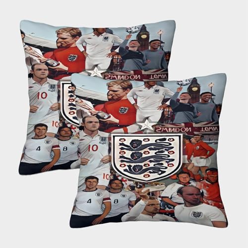 ZZBNECAKE England 2er Set Kissen Bezug - Fußball Weich Kissenhülle Für Sofa Stuhl Bett Auto Büro Dekor - Geburtstag Geschenk Für Ehemann Freund Freundin 45x45cm von ZZBNECAKE