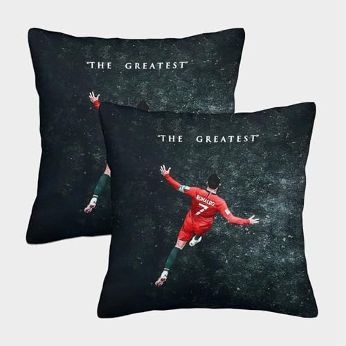 ZZBNECAKE Ronaldo 2er Set Kissen Bezug - Fußball Moderne Kissenbezug Für Sofa Auto Büro Stuhl Bett - Geburtstag Geschenk Für Sohn Tochter Enkel Enkelin 50x50cm von ZZBNECAKE