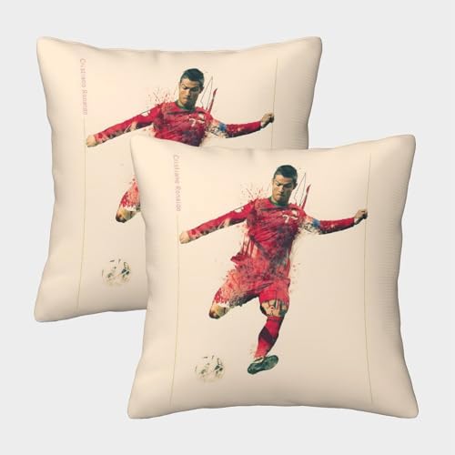 ZZBNECAKE Ronaldo 2er Set Kissen Bezug - Fußball Personifizieren Kissenbezug Für Sofa Stuhl Auto Büro - Geburtstag Geschenk Für Ehemann Freund Freundin 40x40cm von ZZBNECAKE