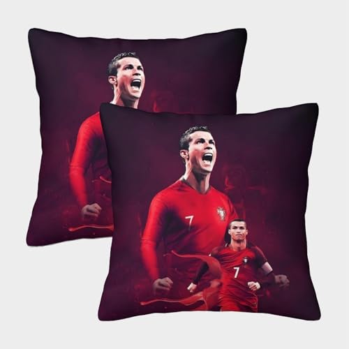 ZZBNECAKE Ronaldo 2er Set Kissen Bezug - Fußball Personifizieren Kissenbezug Für Sofa Stuhl Auto Büro - Geburtstag Geschenk Für Ehemann Freund Freundin 45x45cm von ZZBNECAKE