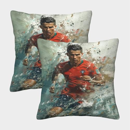 ZZBNECAKE Ronaldo 2er Set Kissenbezug - Fußball Weich Kissen Bezug Für Sofa Auto Büro Stuhl Bett - Geburtstag Geschenk Für Ehemann Freund Freundin 40x40cm von ZZBNECAKE