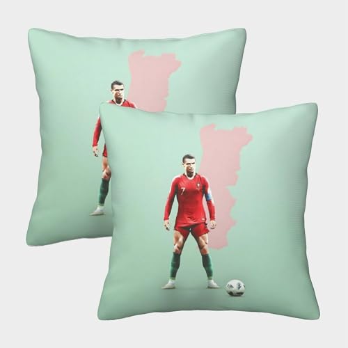 ZZBNECAKE Ronaldo 2er Set Kissenbezug - Fußball Weich Kissen Bezug Für Sofa Auto Büro Stuhl Bett - Geburtstag Geschenk Für Ehemann Freund Freundin 50x50cm von ZZBNECAKE