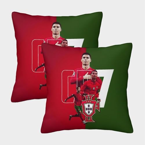ZZBNECAKE Ronaldo 2er Set Kissenbezug - Fußball Weich Kissen Bezug Für Sofa Bett Couch Stuhl Auto - Geburtstag Geschenk Für Schwester Bruder Neffe Nichte 45x45cm von ZZBNECAKE