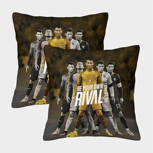 ZZBNECAKE Ronaldo 2er Set Kissenbezug - Fußball Weich Kissen Bezug Für Sofa Stuhl Bett Auto Büro - Geburtstag Geschenk Für Schwester Bruder Neffe Nichte 40x40cm von ZZBNECAKE
