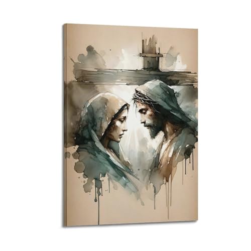Minimalistisches, christliches Aquarellgemälde von Jesus von Angesicht zu Angesicht mit der Jungfrau Maria, attraktives dekoratives Gemälde, Leinwand-Wandposter für Schlafzimmer, künstlerische Bilder, Minimalistisches, christliches Aquarellgemälde von Jesus von Angesicht zu Angesicht mit der Jungfrau Maria, attraktives dekoratives Gemälde, Leinwand-Wandposter für Schlafzimmer, künstlerische Bilder, von ZZBYMX