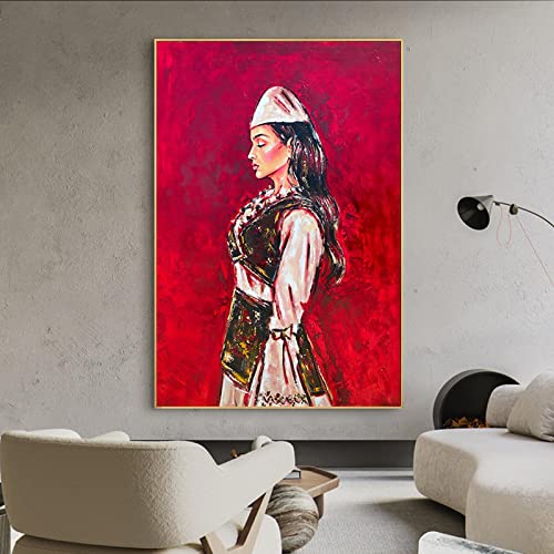 ZZBYTSYD Wandkunst Leinwand Gemälde Albanerin Rotes Poster Ölgemälde Modernes Druckbild für Wohnzimmer Wohnkultur 80x110cm (32x44in) Rahmenlos von ZZBYTSYD