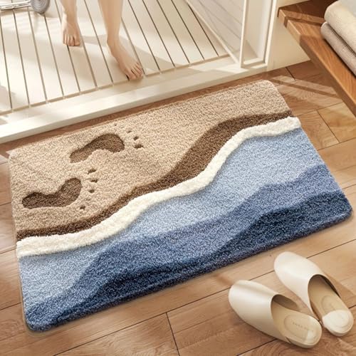 Badematten Gradient Blau Badematte rutschfest Waschbar Flauschige Badteppich Mikrofaser Saugfähig Badvorleger Duschvorleger von ZZDXL