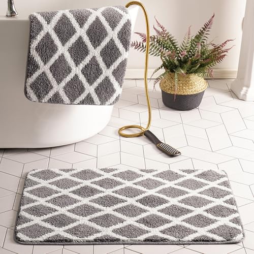 Badematten Grau Und Weiß Badematte rutschfest Waschbar Flauschige Badteppich Mikrofaser Saugfähig Badvorleger Duschvorleger Badematten Grau Und Weiß Badematte rutschfest Waschbar Flauschige Badteppich Mikrofaser Saugfähig Badvorleger Duschvorleger von ZZDXL