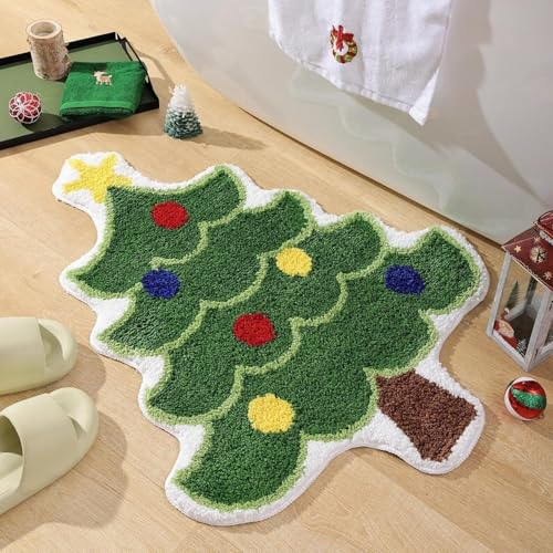 Badematten Grüner Baum Badematte rutschfest Waschbar Flauschige Badteppich Mikrofaser Saugfähig Badvorleger Duschvorleger von ZZDXL