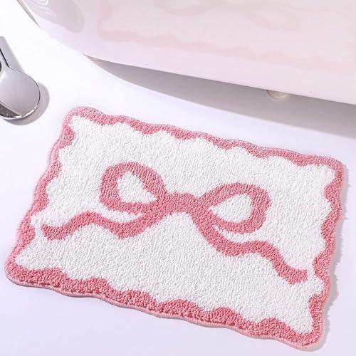 Badematten Rosa Schmetterlingsknoten Badematte rutschfest Waschbar Flauschige Badteppich Mikrofaser Saugfähig Badvorleger Duschvorleger Badematten Rosa Schmetterlingsknoten Badematte rutschfest Waschbar Flauschige Badteppich Mikrofaser Saugfähig Badvorleger Duschvorleger von ZZDXL
