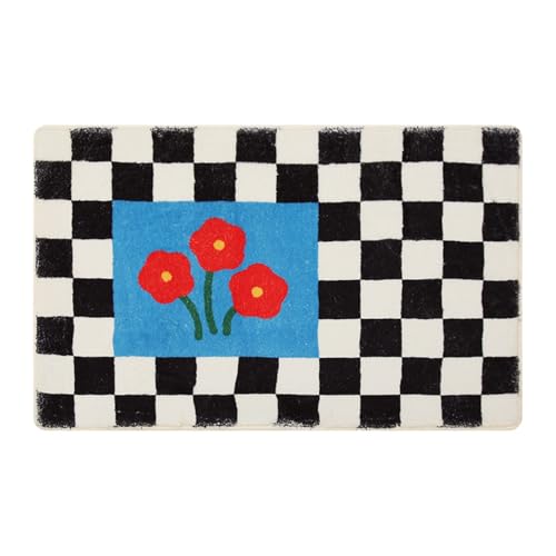 Badematten Rote Blume Badematte rutschfest Waschbar Flauschige Badteppich Mikrofaser Saugfähig Badvorleger Duschvorleger von ZZDXL