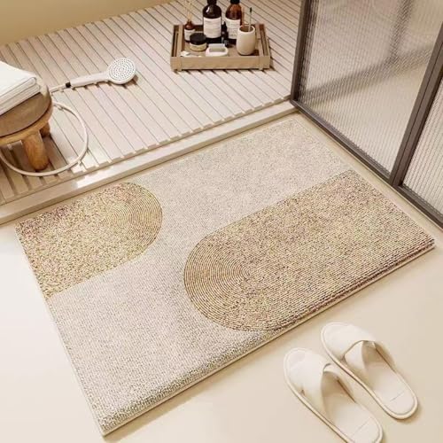 Badematten & Badteppiche Gelbe Linie Super Weich Mikrofaser Badezimmerteppich rutschfeste Waschbar Badteppich Saugfähig Badvorleger Badewanne und Toilette von ZZDXL