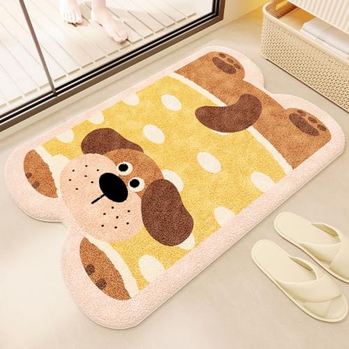 Badematten & Badteppiche Gelber Hund Super Weich Mikrofaser Badezimmerteppich rutschfeste Waschbar Badteppich Saugfähig Badvorleger Badewanne und Toilette von ZZDXL