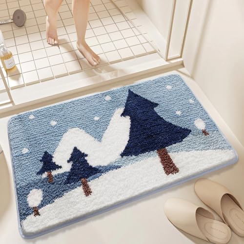 Badezimmerteppich Baum Badematte Super Saugfähig,Maschinen Waschbar,rutschfest,Flauschiger Teppich für Dusche,Schlafzimmer und Wohnzimmer von ZZDXL