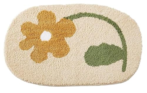 Badezimmerteppich Beige Blume Badematte rutschfest,Weiche Badematte,Waschbar Badteppich,Badvorleger rutschfest Waschbar,Mikrofaser Flauschige Badematten50×80Cm von ZZDXL