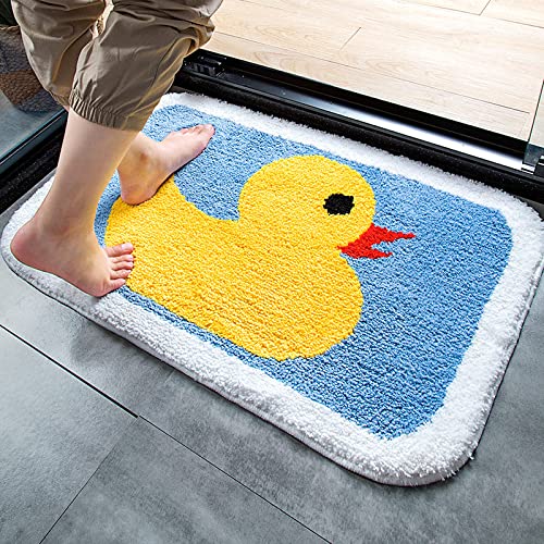 ZZDXL Badezimmerteppich Blaue Ente Duschvorleger rutschfest Badematte Saugfähig Badvorleger Gross Badteppich Mikrofaser Badteppiche Maschinenwaschbar60×90cm von ZZDXL