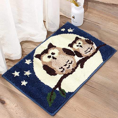 ZZDXL Badezimmerteppich Blaue Eule Duschvorleger rutschfest Badematte Saugfähig Badvorleger Gross Badteppich Mikrofaser Badteppiche Maschinenwaschbar 40X60cm von ZZDXL