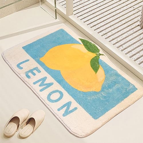 Badezimmerteppich Blaue Zitrone Badematte rutschfest,Weiche Badteppich,Badvorleger Duschvorleger,Teppich Badezimmer Waschbar,Bad Teppich Flauschig 50×80cm von ZZDXL