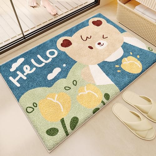 Badezimmerteppich Gelbe Blumen Badematte Super Saugfähig,Maschinen Waschbar,rutschfest,Flauschiger Teppich für Dusche,Schlafzimmer und Wohnzimmer von ZZDXL