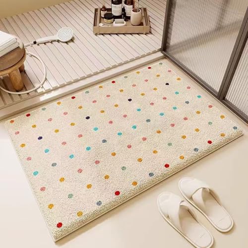 Badezimmerteppich Gelbe Wellenpunkte Badematte Super Saugfähig,Maschinen Waschbar,rutschfest,Flauschiger Teppich für Dusche,Schlafzimmer und Wohnzimmer Badezimmerteppich Gelbe Wellenpunkte Badematte Super Saugfähig,Maschinen Waschbar,rutschfest,Flauschiger Teppich für Dusche,Schlafzimmer und Wohnzimmer von ZZDXL