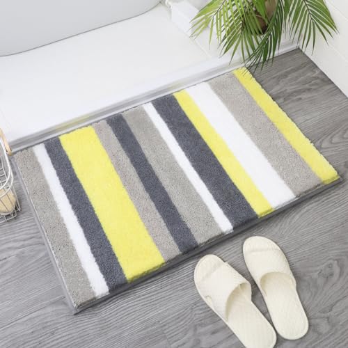 Badezimmerteppich Gelber Grauer Streifen Badematte rutschfest,Weiche Badteppich,Badvorleger Duschvorleger,Teppich Badezimmer Waschbar,Bad Teppich Flauschig 50×80cm von ZZDXL