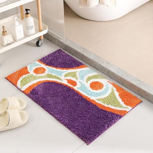 Badezimmerteppich Lila Orange Badematte rutschfest,Weiche Badematte,Waschbar Badteppich,Badvorleger rutschfest Waschbar,Mikrofaser Flauschige Badematten40×60Cm von ZZDXL