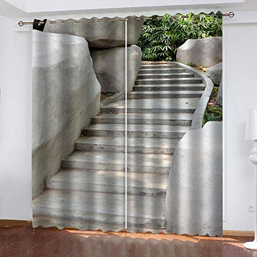 Gardinen Mit ösen Treppe Vorhange Thermal Insulated Vorhang Blickdichter Schall Dämmung GardinenVorhang Blickdicht 2er Set für Schlaf Zimmer Wohnzimmer 2X 110x 215cm von ZZDXL