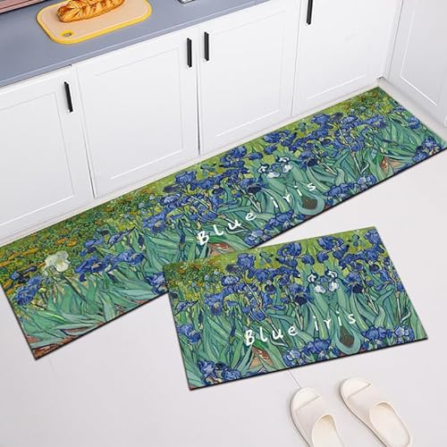 Küchenteppich 40x120 Blaue Blumen Küchenläufer Teppich Für Küche Waschbarer rutschfest Läufer Küchenmatte Küchenfußmatten Mikrofaser Waschbar In Waschmaschine von ZZDXL